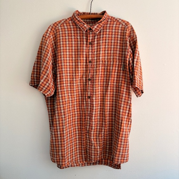 Vintage WOOLRICH Plaid casual button down dress shirt Men XL Orange fabric - Picture 1 of 5